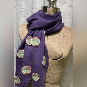 Handmade Recycled Cashmere Purple Scarf with Green and Pink Accents